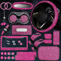 25PCS Bling Car Car Accessories Set,15 Inch Steering Wheel Cover,Shiny License Plate Frame,Center Console Cover and Rearview Mirror Set and Other Car Accessories(Rose Pink)