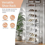 8 Tier Narrow Shoe Rack, Stackable Metal Shoe Storage, Holds 16-20 Pairs, Vertical Shoe Organizer for Garage Closet Entryway,