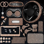 25PCS Bling Car Car Accessories Set,15 Inch Steering Wheel Cover,Shiny License Plate Frame,Center Console Cover and Rearview Mirror Set and Other Car Accessories(Champ)