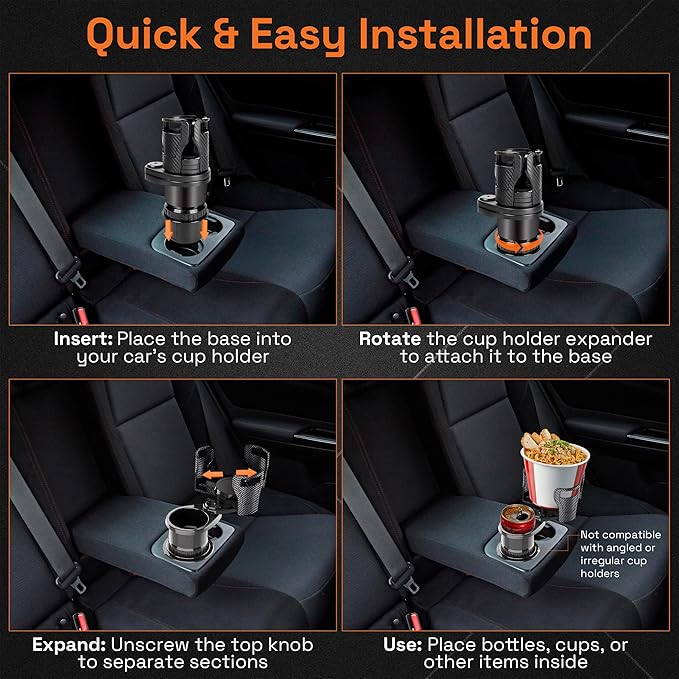 Car Cup Holder Expander 2 in 1, Expandable Cup Holder with Adjustable Base, The Upper Part Fits Yeti, Ramblers, Hydroflask, Other Large Bottles/Mugs, expandable to 3"-6.5"