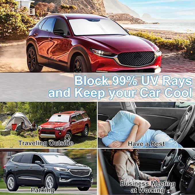 3PCS Car Window Shades Front Windshield Sun Shade Foldable Window Shade Custom Fit for Mazda CX-30 2020-2024 Accessories Car Shades for Front Windows Anti-UV Rays Block Heat