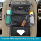 High Road StashAway Large Car Trash Can for Back Seat - Car Garbage Bag With Tissue Holder and Bottle Pockets - Seatback Organizer With 3 Gal Trash Can With Lid for Vans, SUVs and Trucks