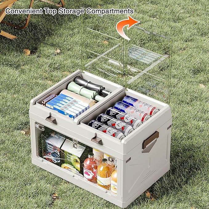 Closet Organizer and Storage Box, Large Essential Collapsible Plastic Car Trunk Container with Clear Lids and Doors, Open Fro