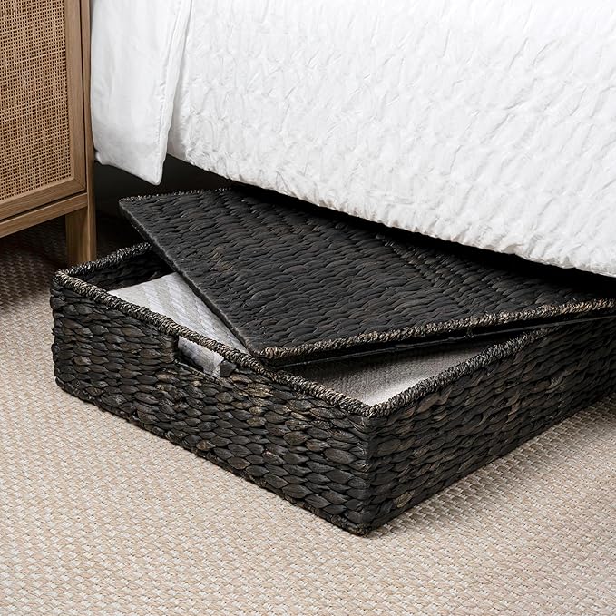 happimess BSK2015C Holden 30" Classic Costal Hand-Woven Hyacinth Wicker Under Bed Storage Basket with for Storage and Decorat