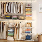 4" Extra Deeper Hanging Closet Organizers and Storage,4 Tier Foldable Wire Cabinet Shelves with 5 S Hooks,Small Metal Basket 