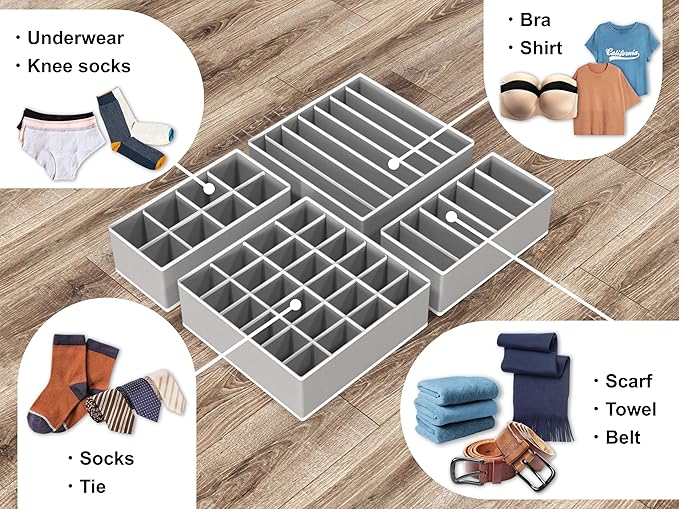 Simple Houseware 4-Pack Drawer Organizer Set - Closet Dividers for Underwear, Socks, Bras, Scarves, Ties - Foldable Non-Woven