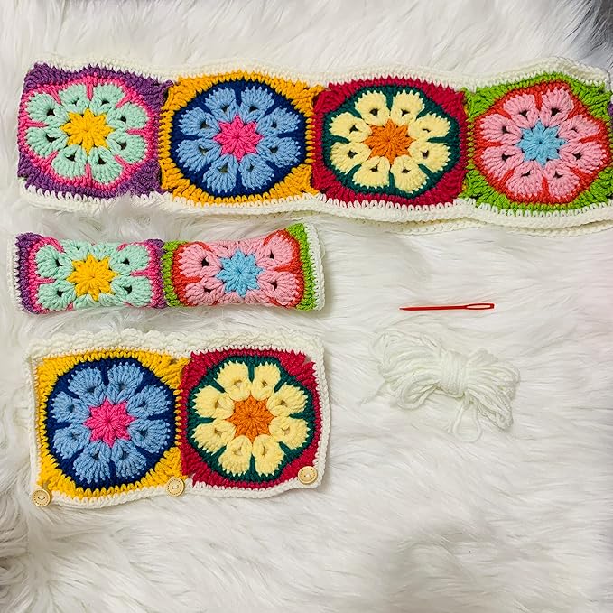 Handmade Crochet Steering Wheel Cover for Women Girl, Galsang Flower Seat Belt Cover. (Steering Wheel Cover)