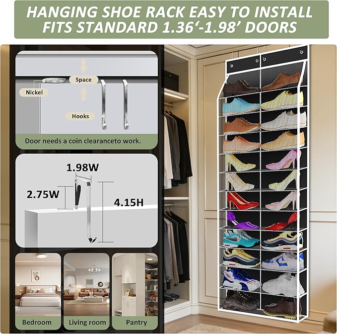 Kotkn 24-Pair Over Door Shoe Organizer for Family & Kids, Double Sided | Hanging Storage for Sneakers, Boots, Toys & Room Org
