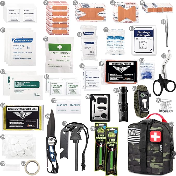 EVERLIT 250 Pieces Survival First Aid Kit IFAK EMT Molle Pouch Survival Kit Outdoor Gear Emergency Kits Trauma Bag for Campin