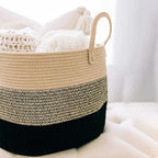 OrganiHaus Large Woven Storage Basket for Blankets and Toys 20" x 13" Inch, Rope Laundry Basket with Handles, Cushions & Pill