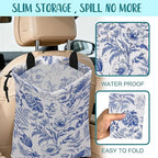 Car Garbage Bag Abstract Blue and White Floral Hanging Canvas Car Trash Bag Drawstring Car Back Seat Organizer for Car Back Front Seat Console with Adjustable Buckle