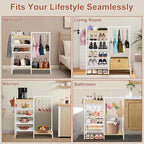 2-in-1 Shoe Rack for Closet with Purse Organizer, 5 Tier Shoes Shelf with Wooden Tray and Removable Shelves, Storage Organize