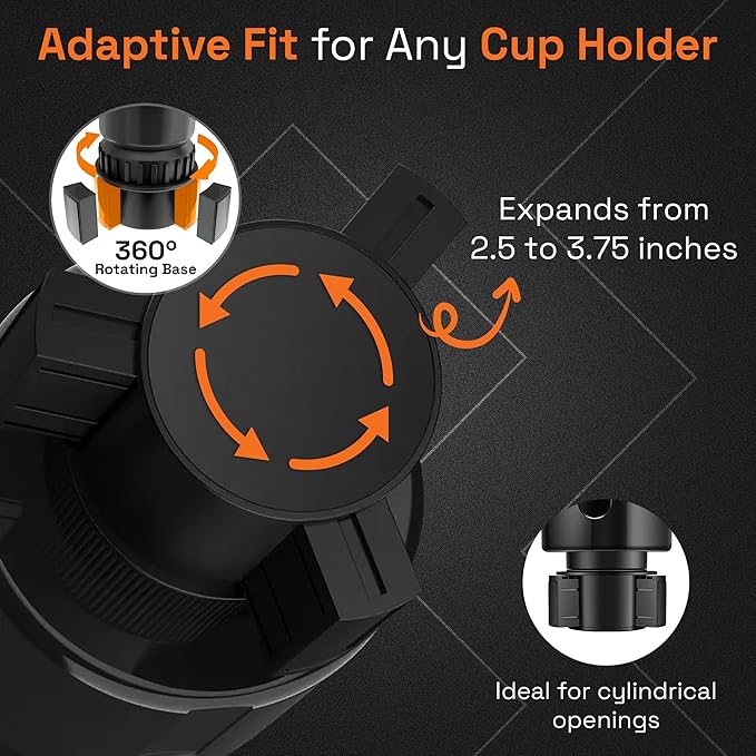 Car Cup Holder Expander 2 in 1, Expandable Cup Holder with Adjustable Base, The Upper Part Fits Yeti, Ramblers, Hydroflask, Other Large Bottles/Mugs, expandable to 3"-6.5"