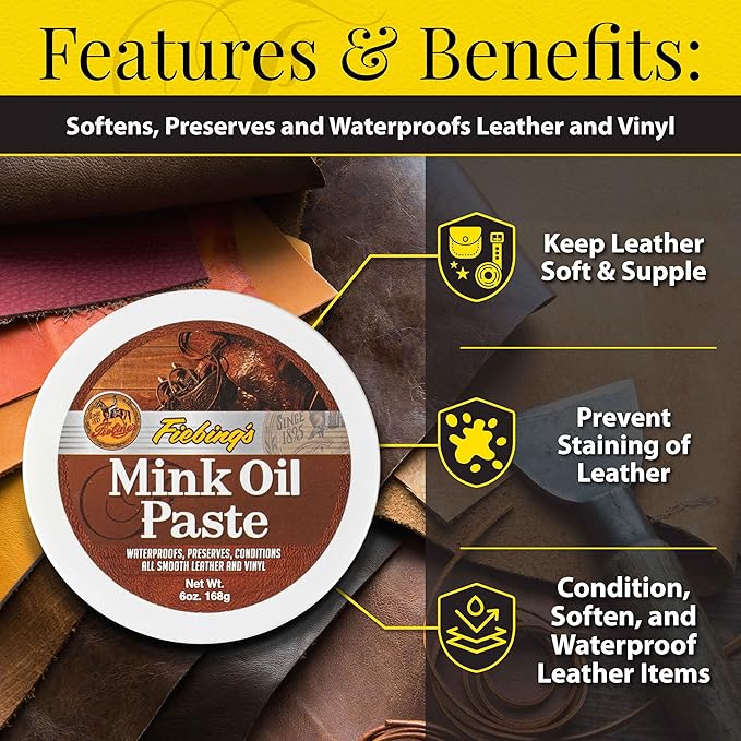 Fiebing's Mink Oil for Leather Boots (6 oz) - Leather Cleaner & Conditioner - Waterproof, Preserve, Soften All Smooth Leather