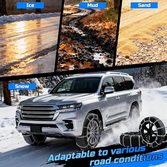 Automotive Tightening Snow Chains Tire Chains for Tire Set of 2 With Gloves Winter Accessories SUV Trucks Pickup Winter Emerg