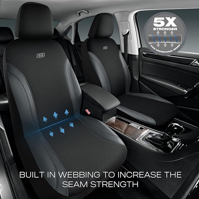 Skechers Car Seat Covers, Work Leather Seat Covers 5-Times Stronger Built-in Webbing, Oxford Fabric Seat Cover Full Sets, Air