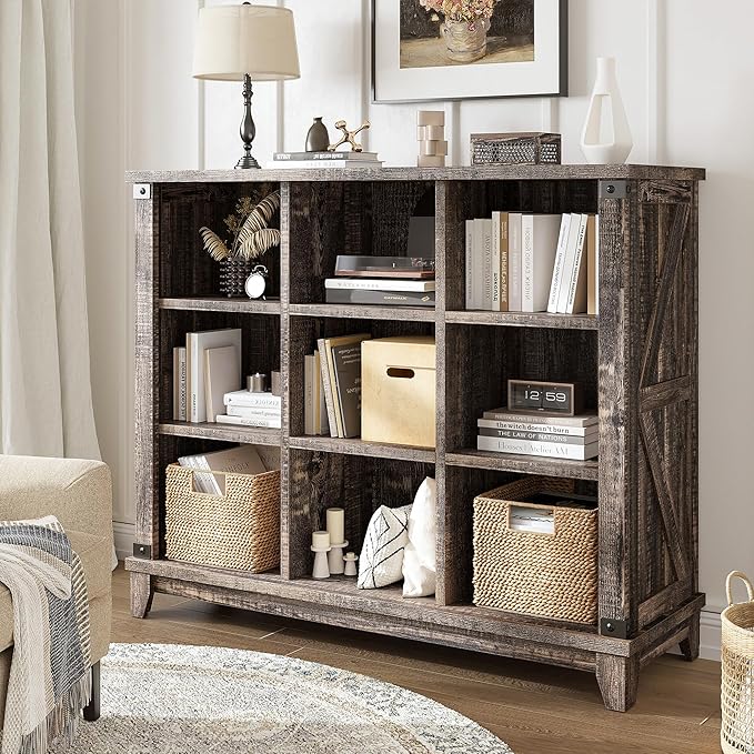 EnHomee 9 Cube Storage Organizer and Shelves, Cubby Storage Organizer, Bookshelves with Storage for Home and Bedroom, Black O