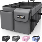 HOTOR Foldable Trunk Organizer - SUV & Sedan Compatible, Sturdy 2-Compartment Grey Car Accessory Organizer, 23.6x14.2x10.6