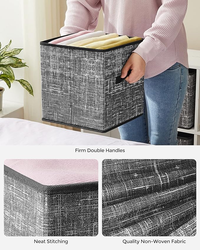 SONGMICS Storage Cubes, 11-Inch Non-Woven Fabric Bins with Double Handles, Set of 6, Closet Organizers for Shelves, Foldable,