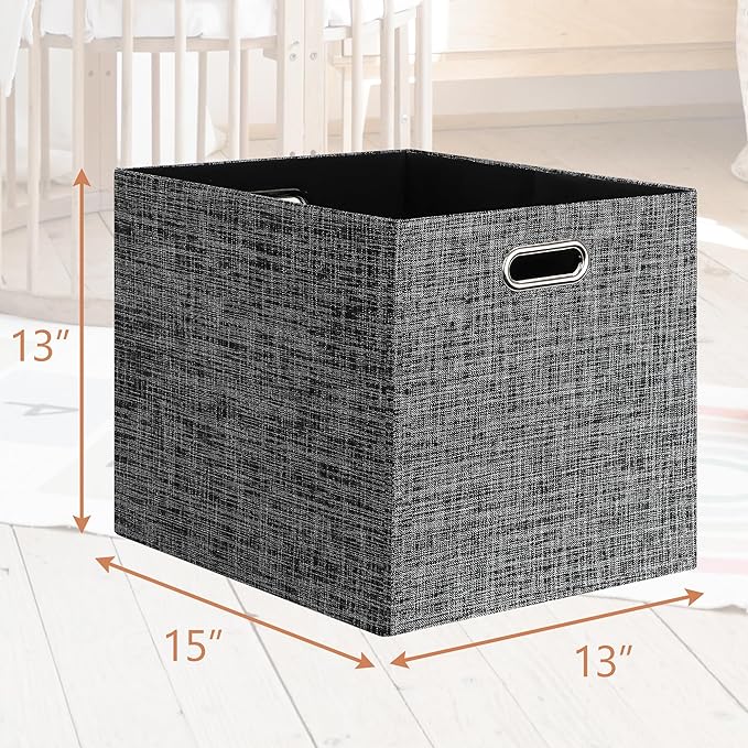 Posprica 13x15x13in Collapsible Storage Bins, Fabric Foldable Cube Storage Boxes, Decorative Storage Baskets Organizer for IK