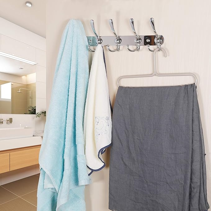 Dseap Wall Mounted Coat Rack - 5 Tri Hooks, Heavy Duty, Stainless Steel, Metal Coat Hook Rail for Coat Hat Towel Purse Robes 