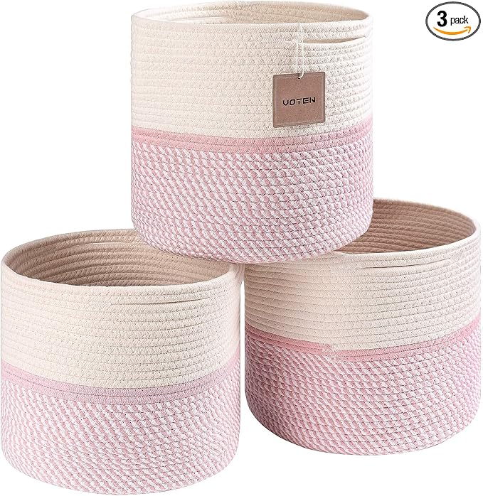 voten Cube Storage Baksets Bins 11x11’’ Fit 12x12’’ Organizer Bookcases Shelving,Stylish&Durable Woven Cotton Basket Containe