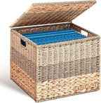 Decorative File Box 14 x 12 x 11 in Wicker Seagrass File Basket Organizer for Letter Size Hand Woven Hanging Filing Cabinet w