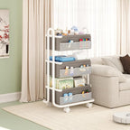 3-Tier Baby Diaper Caddy Organizer Cart, Mobile Nursery Storage Carts with Wheels, 3 Dividers & 6 Mesh Pockets Durable Metal 