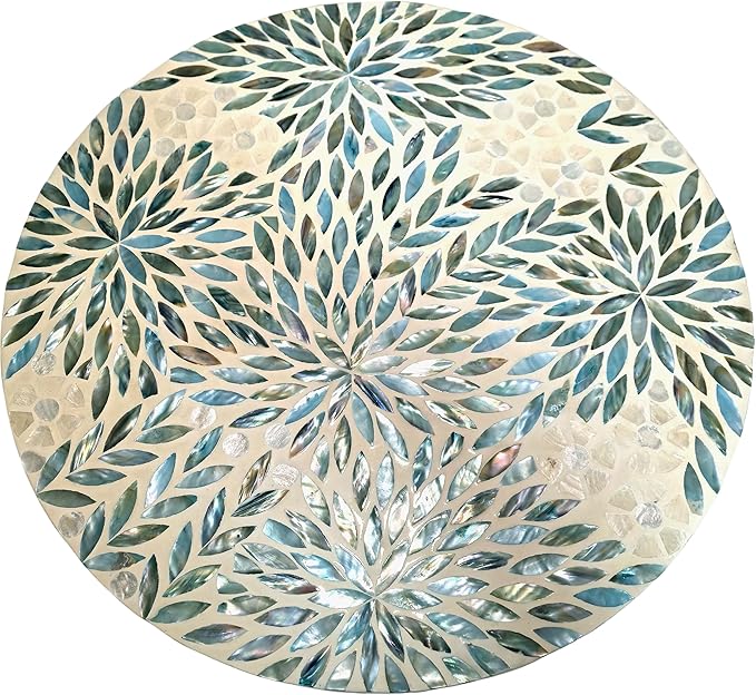 i-lan 18-inch Mother of Pearl Lazy Susan – Large Rotating Turntable with Floral Inlay, Smooth Spin for Kitchen Cabinet Dining