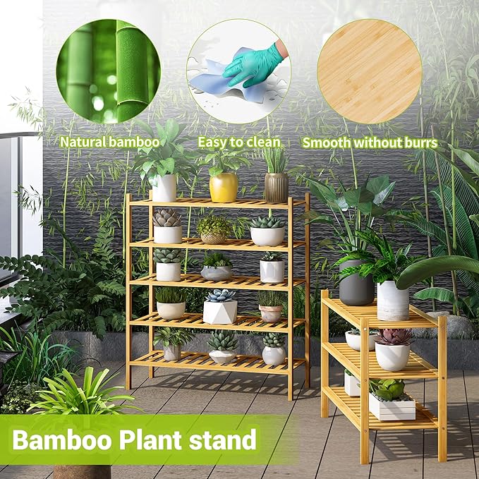 BMOSU 5-Tier Bamboo Shoe Rack Premium Stackable Shoe Shelf Storage Organizer for Hallway Closet Living Room Entryway Organize