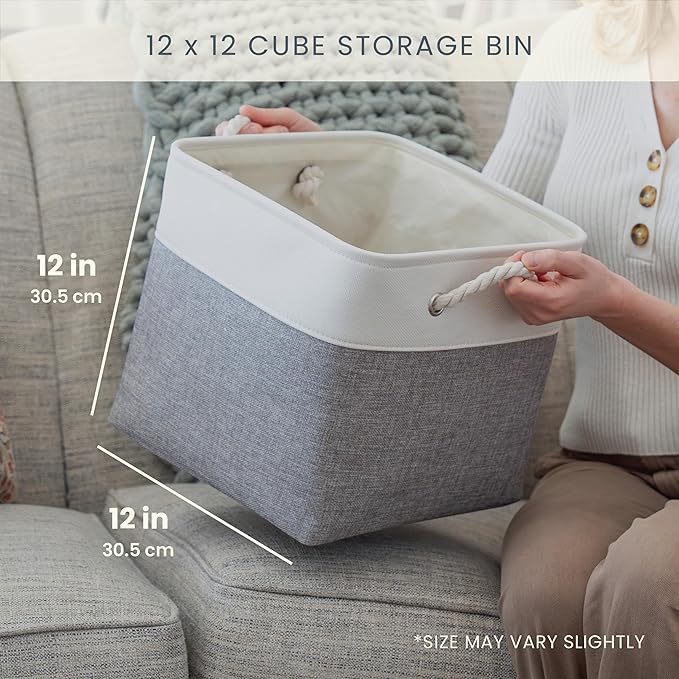 OrganiHaus 12x12 Cube Storage Bins 4 Pack, Foldable Cube Storage Organizer w/ Rope Handles, Collapsible Fabric Bins for Toys,