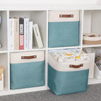 HNZIGE Foldable Storage Cubes & Baskets (3 Pack) - 13 Inch Storage Bin with Leather Handles for Toys, Clothes, Kids, Closet (
