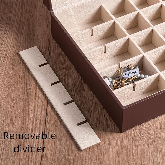 Frebeauty Earring Organizer Classic Jewelry Box 50 Slots Double Layer Jewelry Storage Case with 6 Necklace Hook and Bracelet 