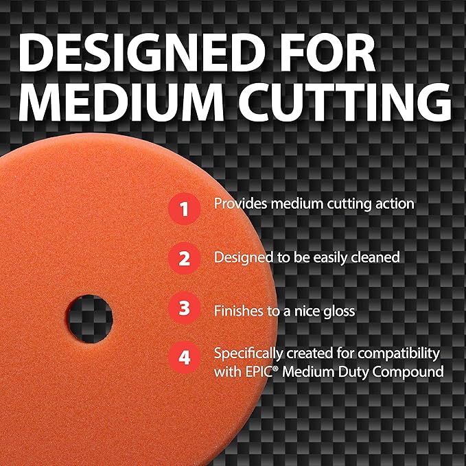 Malco Epic Foam Medium Duty Pad 6.5 inch– Orbital Polishing Pad for P1500 Sand Scratches/Use Epic Medium-Duty Compound (109032) / Swirl-Free and Dust-Free Finish (840002)