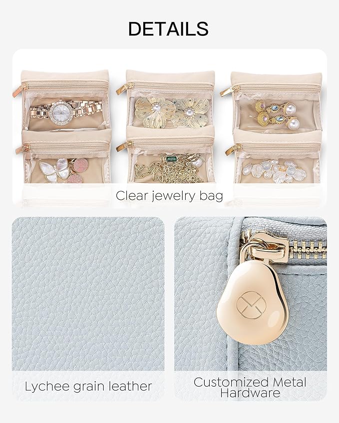 Vlando Jewelry Travel Case,Travel Jewelry Organizer with Clear Velvet Jewelry Bags 6Pcs Zipper Pouch for Women Wedding,Birthd