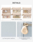 Vlando Jewelry Travel Case,Travel Jewelry Organizer with Clear Velvet Jewelry Bags 6Pcs Zipper Pouch for Women Wedding,Birthd