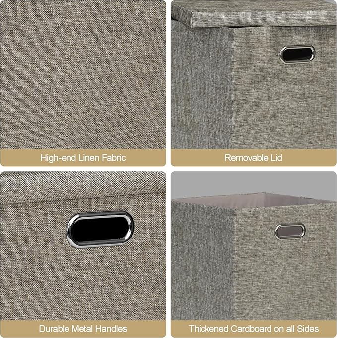 Posprica Storage Bins with Lids,13×13×13 Foldable Storage Cube Baskets Boxes Fabric Drawers for Closet Shelf Cabinet Bookcase