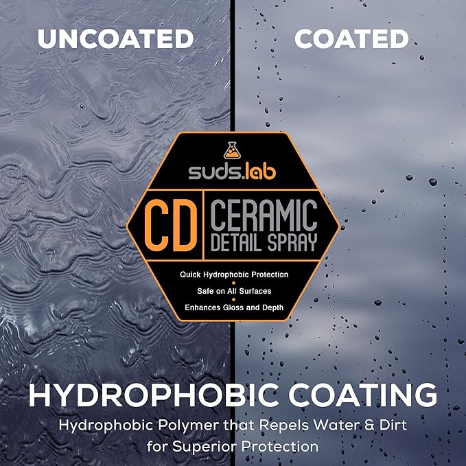 Suds Lab CD Ceramic Detail Spray, Wax Preserving Detailing Cleaner, Easy Surface Prep, Remove Dirt Dust And Oil, Water Repell