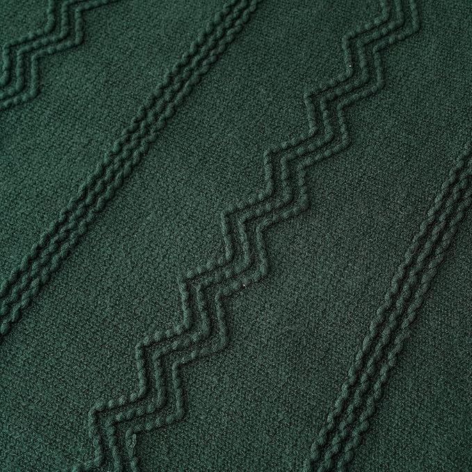 BATTILO HOME Christmas Décor Green Throw Blanket with Fringe, Geometric Bed Throws Dark Green Throws Decorative Throw Blanket