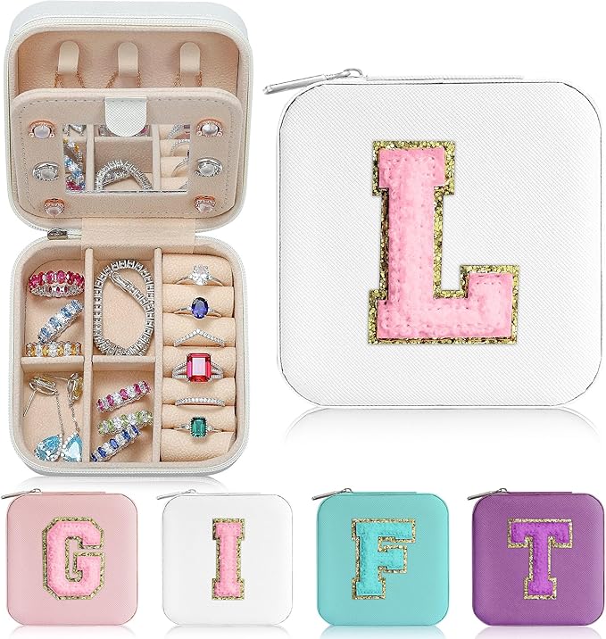 Parima Travel Jewelry Case - Initial Jewelry Boxes, Travel Gifts for Women Girl, Ring, Necklace, Earring Organizer Box - Init