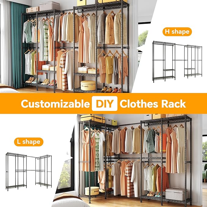 Higeego H5 Pro Heavy Duty Garment Rack, Freestanding Clothes Rack, Wardrobe Closet for Hanging Clothes, Portable Closet Organ