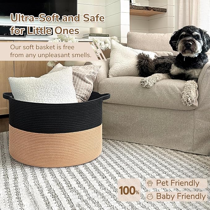 INDRESSME XXXLarge Cotton Rope Basket Woven Baby Laundry Basket Blanket Baskets Toy Baskets with Handle Comforter Cushions St
