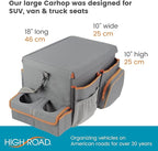 High Road CarHop Car Seat Organizer - Front Seat Organizer for Driver and Back Seat Organizer for Kids with Cup Holders, Study Tray Lid, Side Pockets and Cooler or File Compartment (Gray)