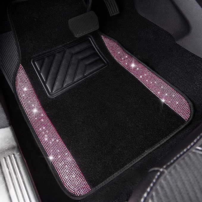 CAR PASS Bling Rhinestone Car Seat Covers Leather Shining Diamond Car Floor Mats Carpet with Anti-Slip Nibs Bling Diamonds Ca