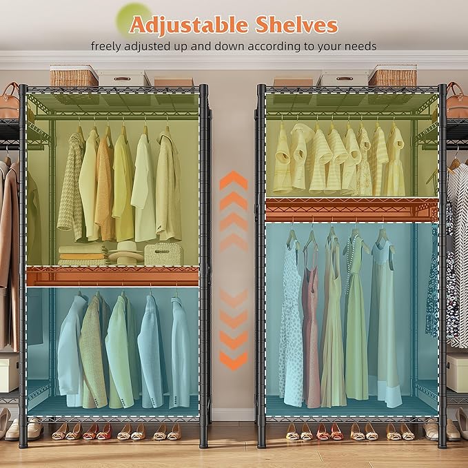 Raybee L Shaped Clothes Rack for Corner, Clothing Racks for Hanging Clothes, 900LBS Heavy Duty Clothes Rack Garment Rack 74.5
