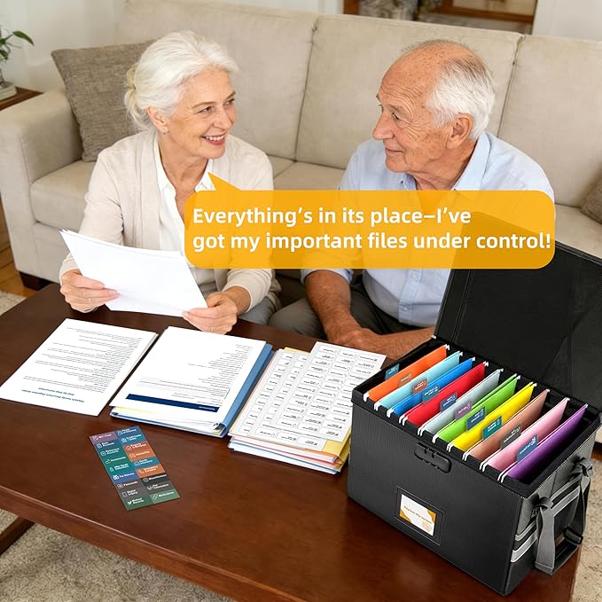 Deluxe Pro Large Next of Kin Box Organizer with 50-Page Family Document Guide, Fireproof Foldable File Organizer with Combina