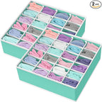 Simple Houseware 2 Pack Closet Sock Organizer, 24 Cell Drawer Divider, Turquoise