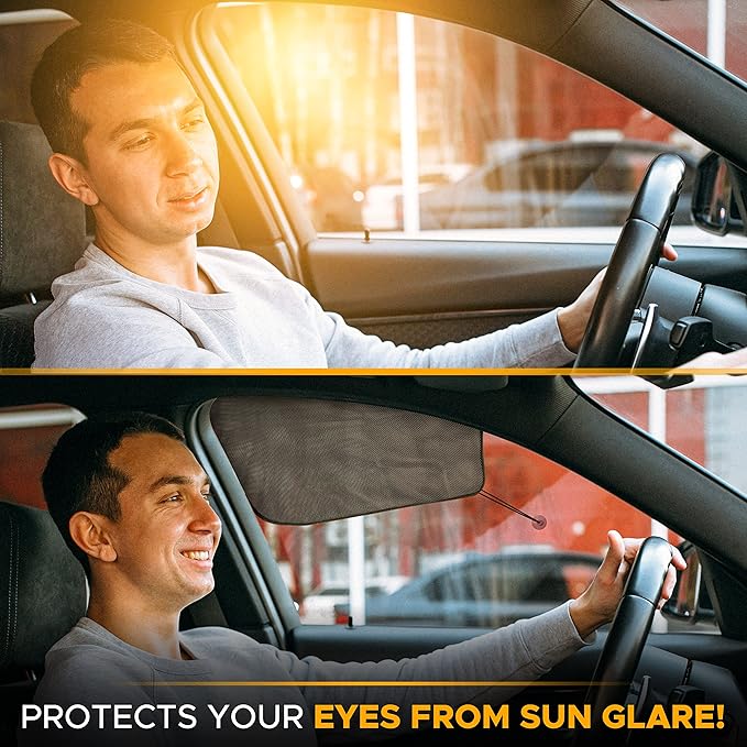 EcoNour Car Driver Front Window Sun Shade | Magnetic Window Curtain Protects from Harmful Sun Rays for Drivers | Side Window Screen Sunshade for Cars Prevents Sun Damage | Black (1-Piece)