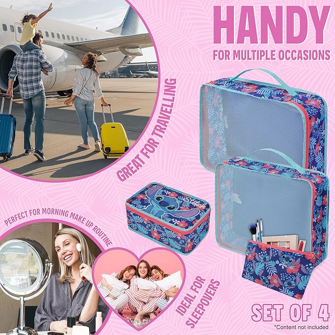 Disney Packing Organisers, Packing Cubes for Suitcases Luggage, Wash Bag (Navy Stitch)