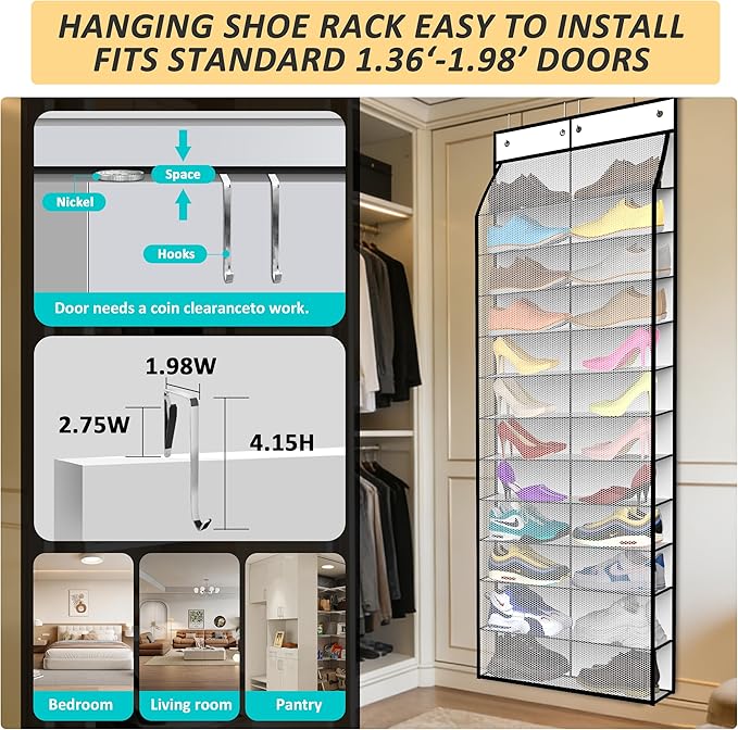 Kotkn 24-Pair Over Door Shoe Organizer for Family & Kids, Double Sided | Hanging Storage for Sneakers, Boots, Toys & Room Org